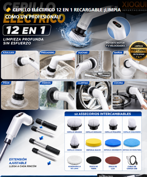 CEPILLO ELÉCTRICO 12 EN 1 RECARGABLE